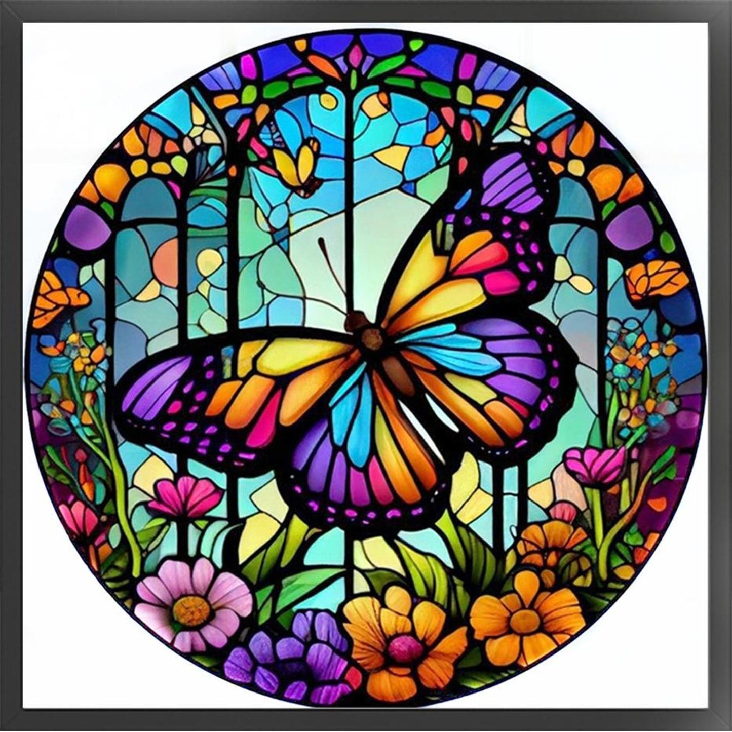Glass Painting - Butterfly - Full 18CT Counted Cross Stitch 20x20CM - Huacan