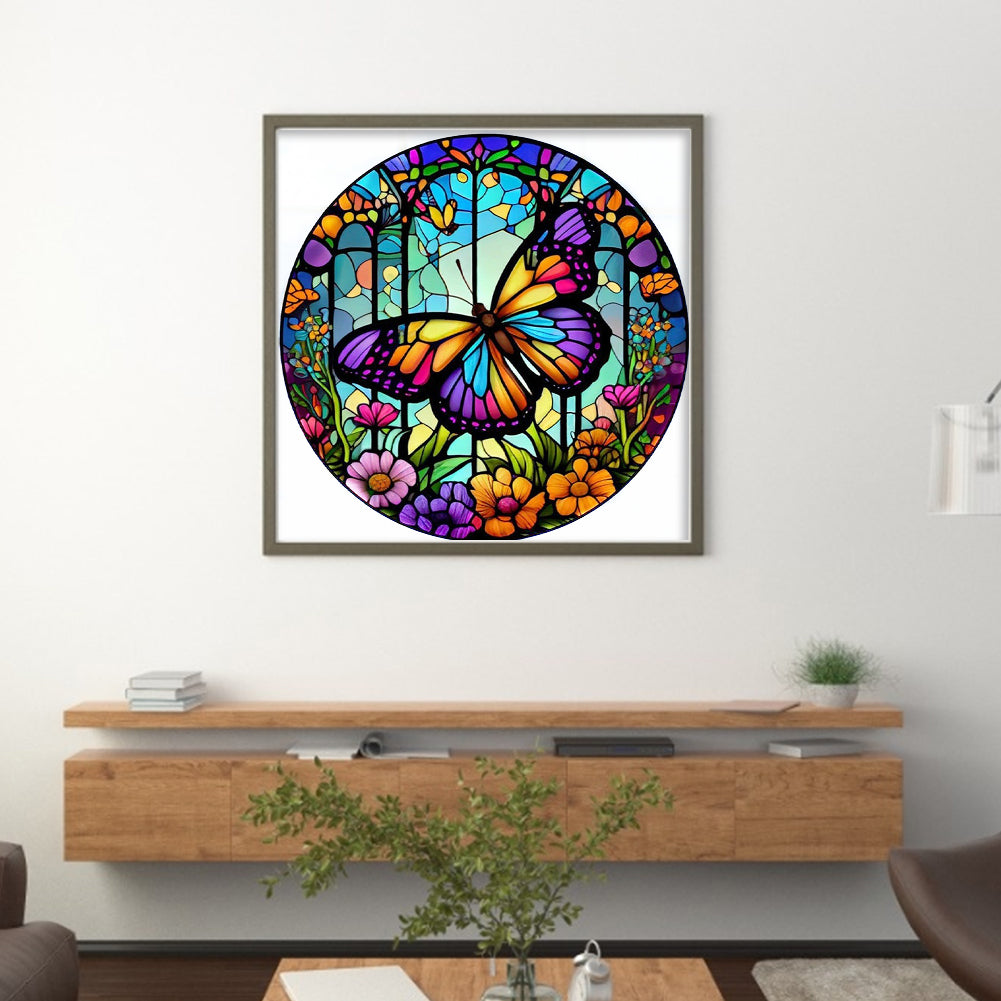 Glass Painting - Butterfly - Full 18CT Counted Cross Stitch 20x20CM - Huacan