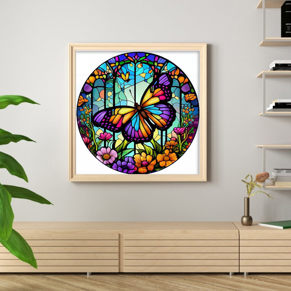 Glass Painting - Butterfly - Full 18CT Counted Cross Stitch 20x20CM - Huacan