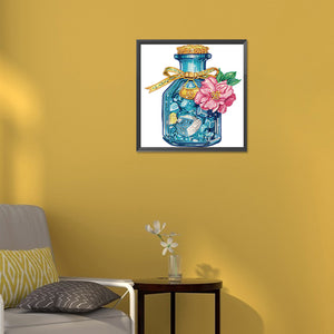 Flowers And Glass Bottle 30*30CM(Canvas) Partial Special Shaped Drill Diamond Painting