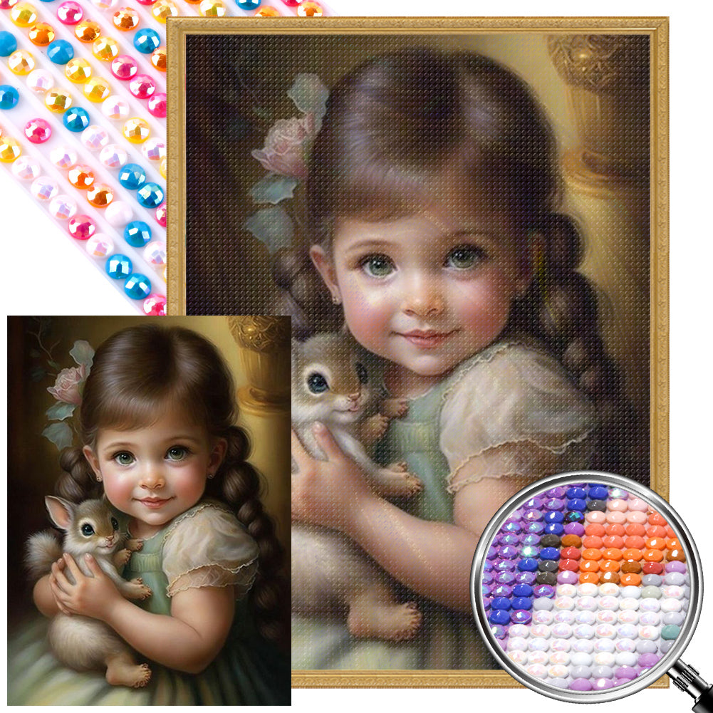 Girl Holding A Rabbit 40*55CM(Picture) Full Round Drill Diamond Painting