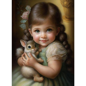 Girl Holding A Rabbit 40*55CM(Picture) Full Round Drill Diamond Painting