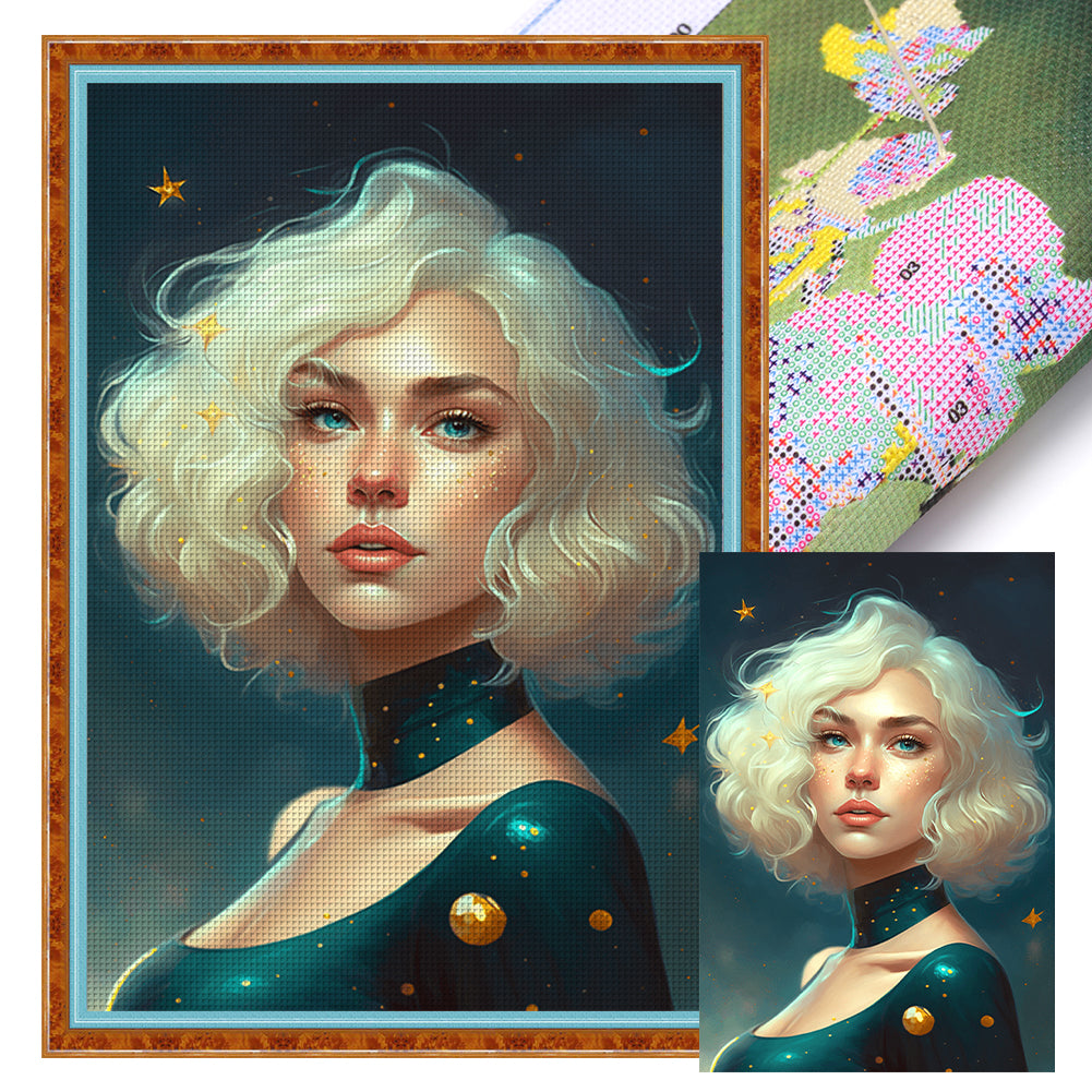 Huancan - White-Haired Beauty - 40*60CM 11CT 3 Stamped Cross Stitch