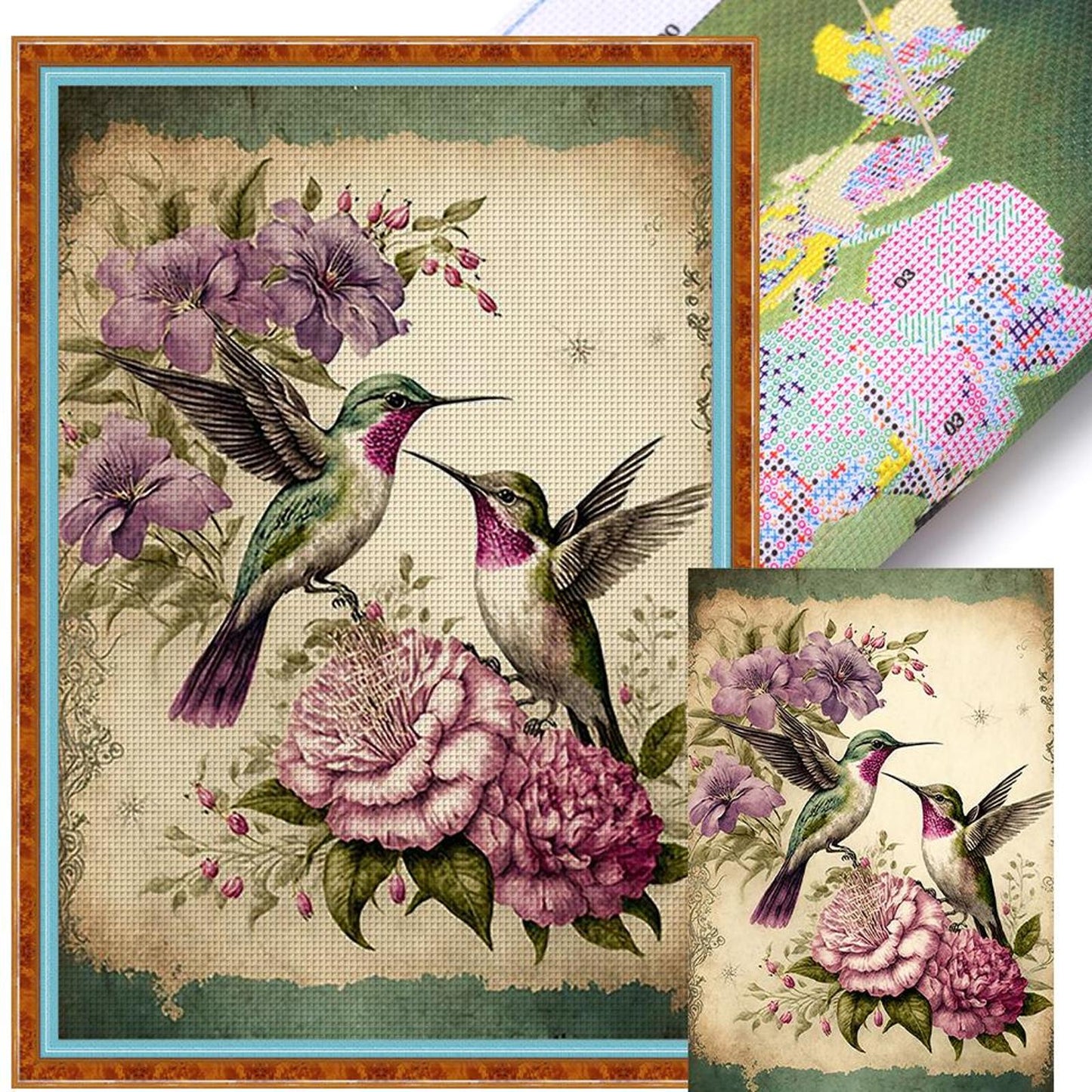 Hummingbird And Fresh Flowers - Full 11CT Stamped Cross Stitch 40x60CM - Huacan