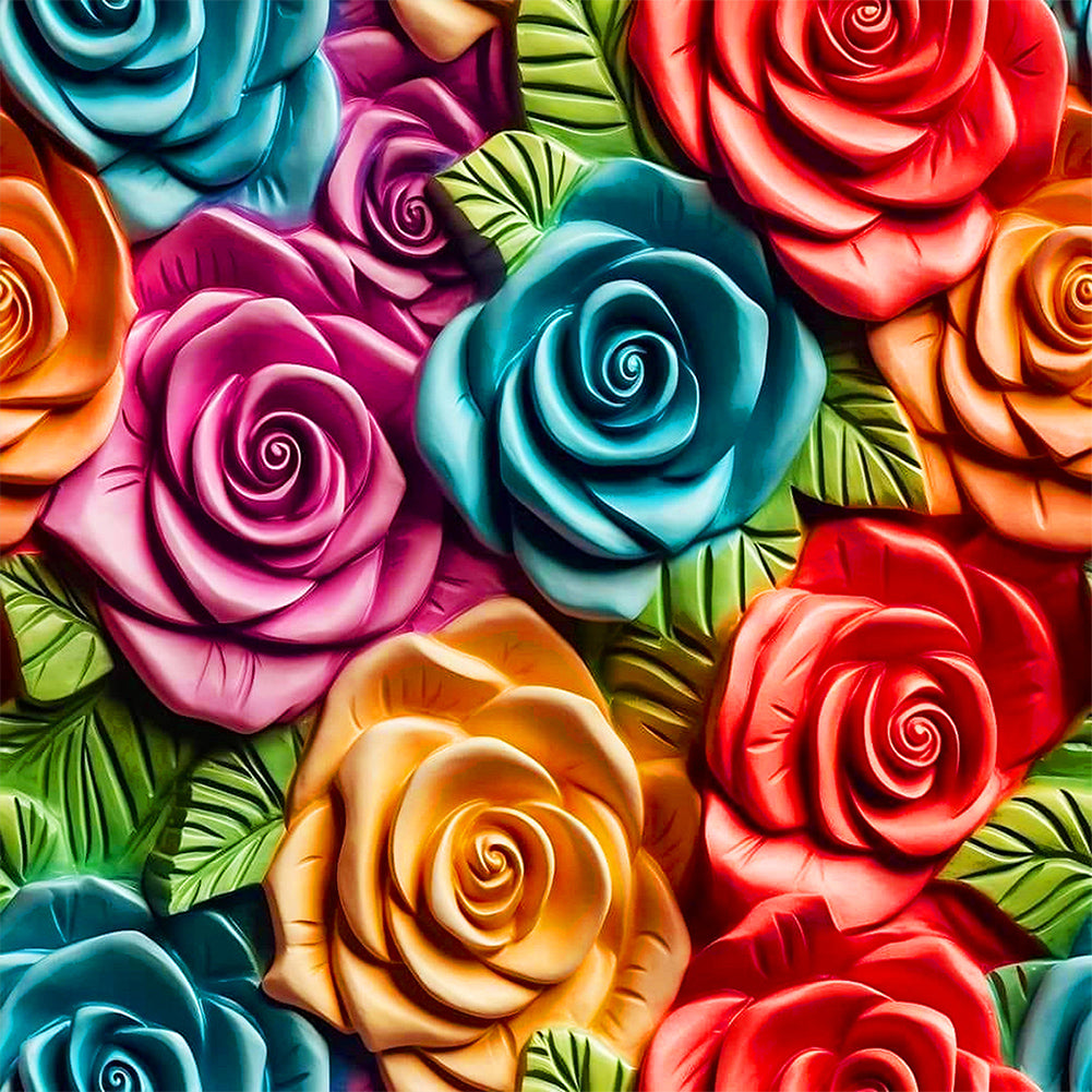 Embroidered Multi-Colored Roses 40*40CM(Canvas) Full Round Drill Diamond Painting