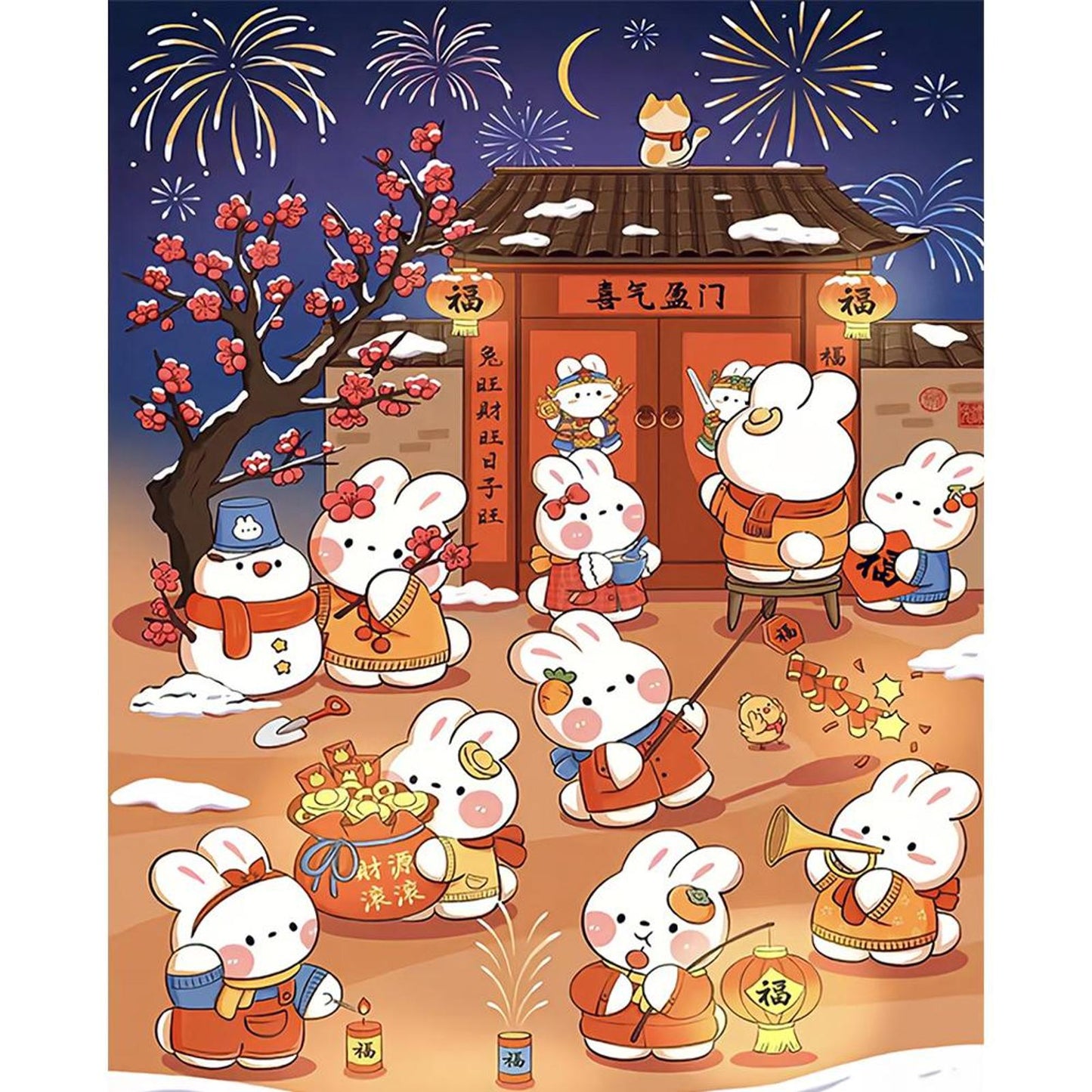New Year Rabbit - Full 11CT Stamped Cross Stitch 40x50CM - Huacan