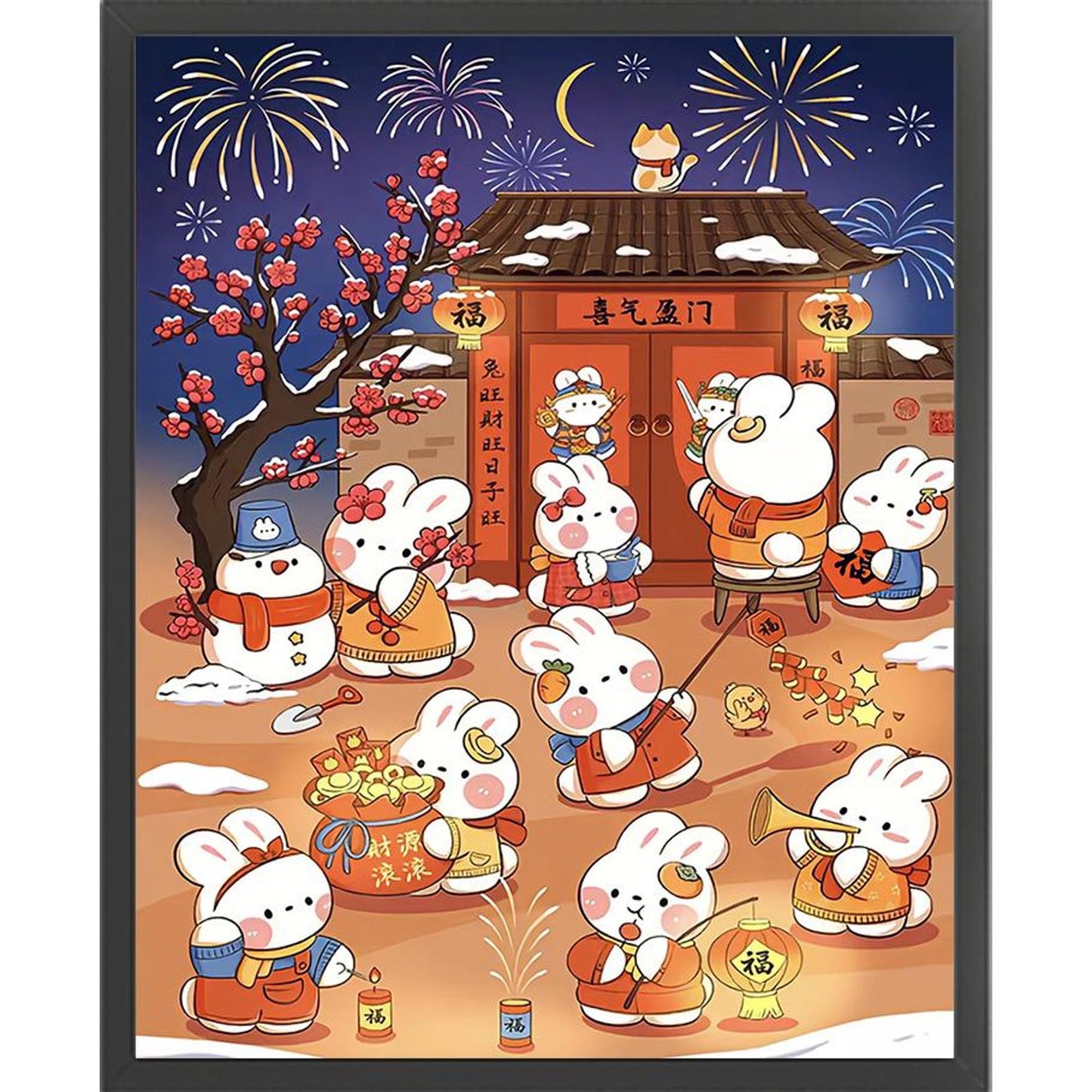 New Year Rabbit - Full 11CT Stamped Cross Stitch 40x50CM - Huacan