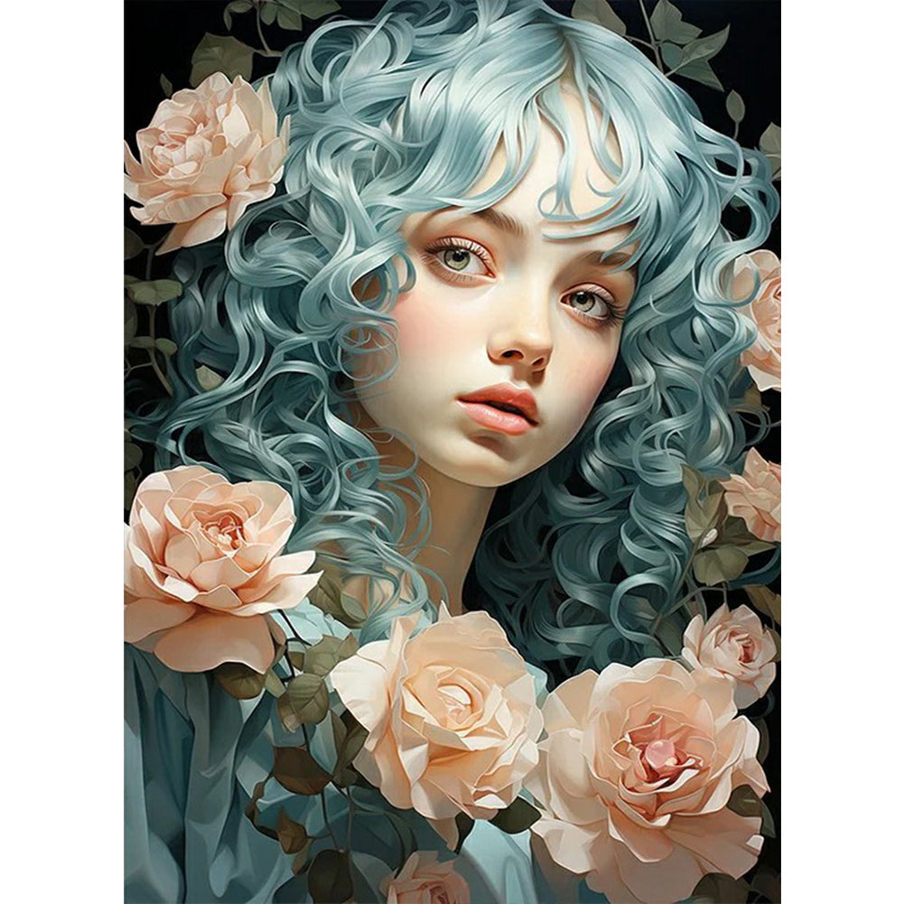 Girl With Wavy Hair 40*55CM(Canvas) Full Round Drill Diamond Painting