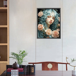 Girl With Wavy Hair 40*55CM(Canvas) Full Round Drill Diamond Painting