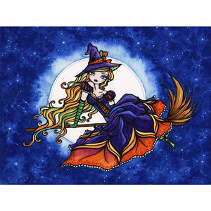 Magic Carpet Witch 40*30CM(Canvas) Full Round Drill Diamond Painting