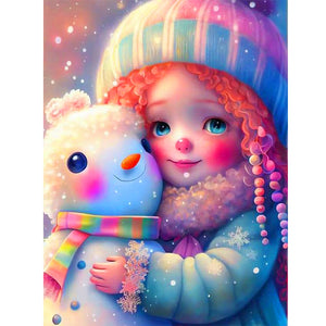 Snowman And Girl 30*40CM(Canvas) Full Round Drill Diamond Painting