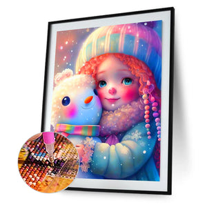 Snowman And Girl 30*40CM(Canvas) Full Round Drill Diamond Painting