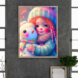 Snowman And Girl 30*40CM(Canvas) Full Round Drill Diamond Painting