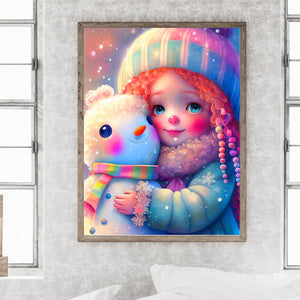 Snowman And Girl 30*40CM(Canvas) Full Round Drill Diamond Painting