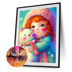 Snowman And Girl 30*40CM(Canvas) Full Round Drill Diamond Painting