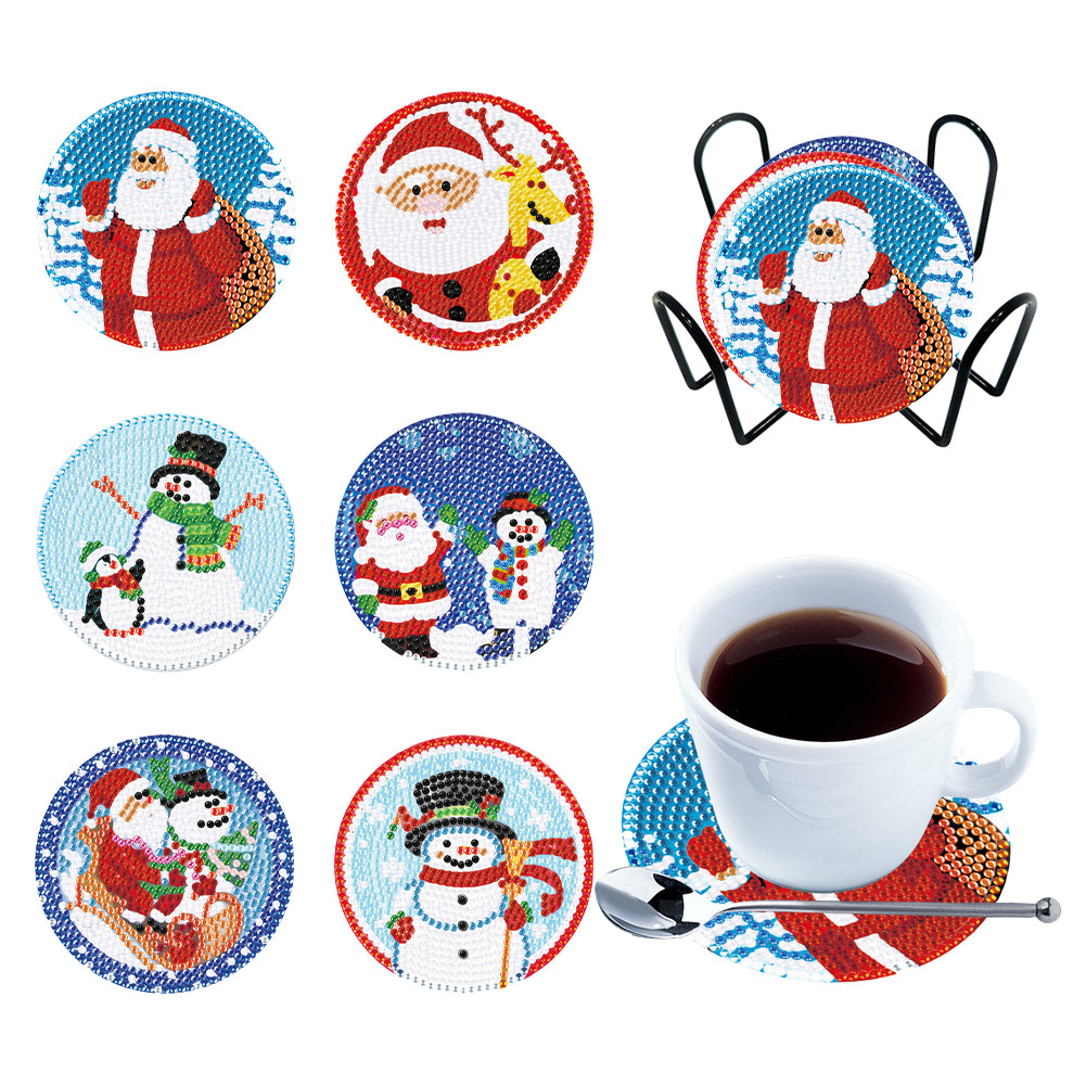 6PCS Christmas Acrylic Diamond Art Coasters with Holder (Christmas Edition)