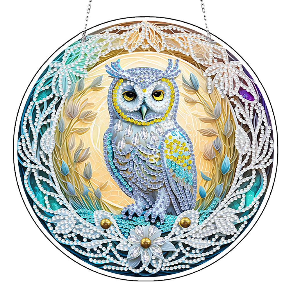 DIY Crystal Diamond Pendant Single-sided 5D Round for Home Garden (Owl)