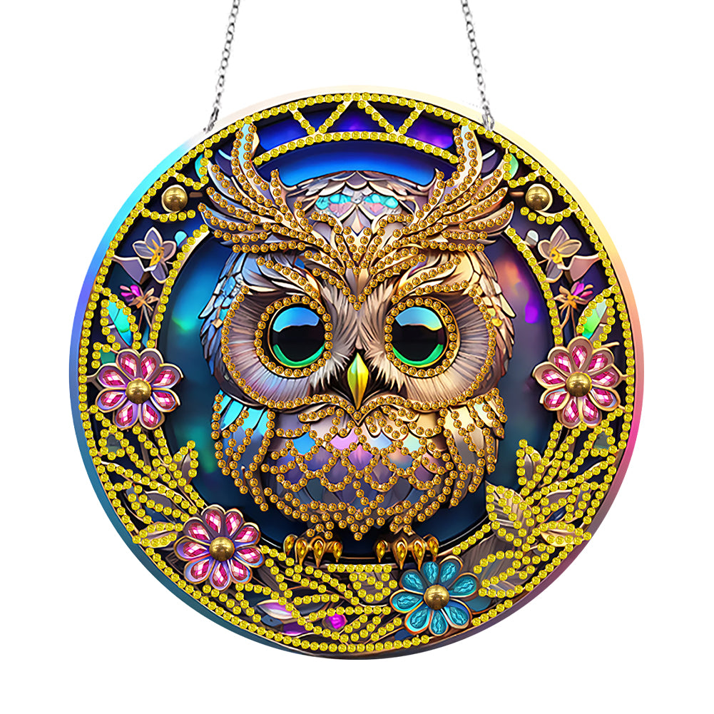 DIY Crystal Diamond Pendant Single-sided 5D Round for Home Garden (Owl)