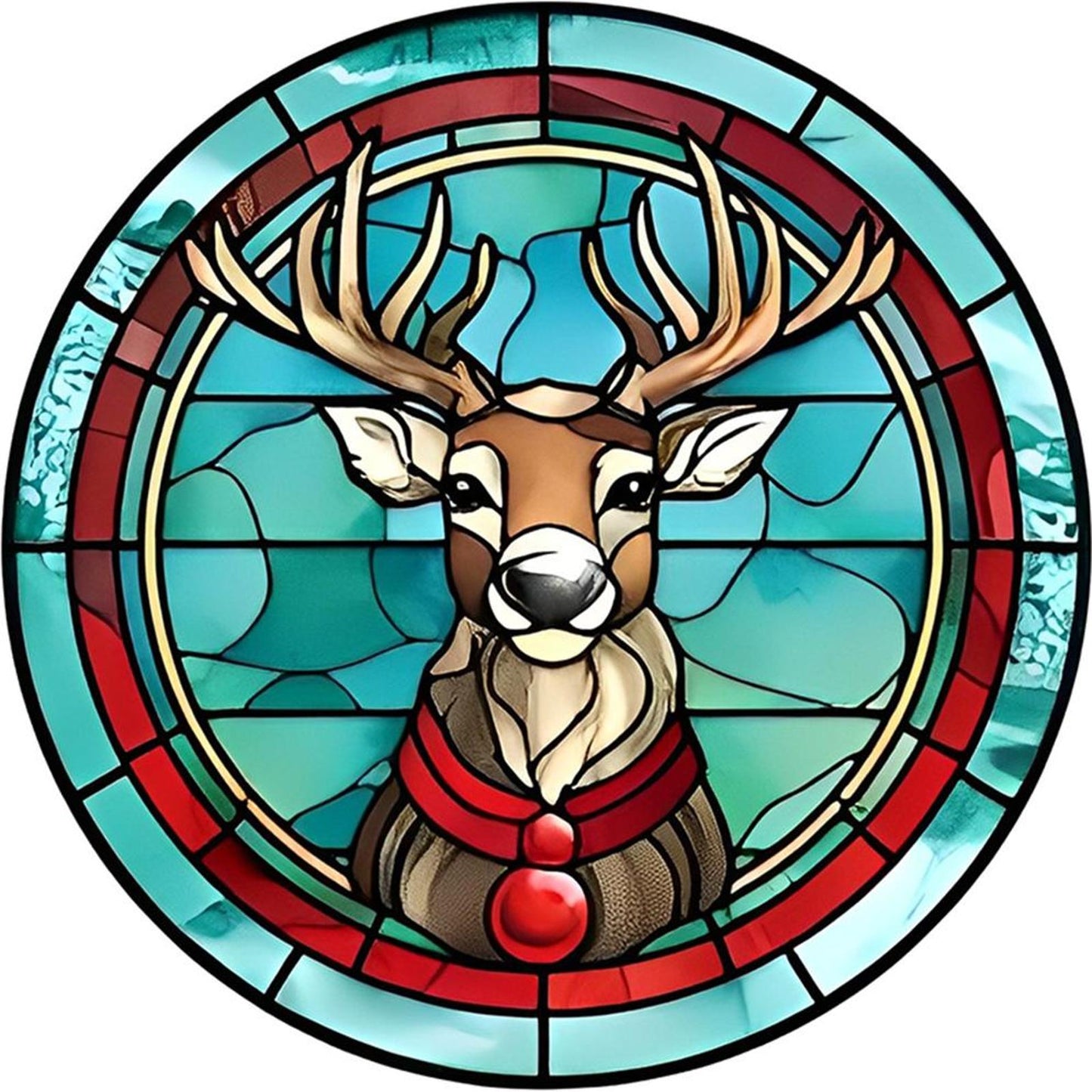 Glass Painting - Christmas Elk - Full 18CT Stamped Cross Stitch 20x20CM - Huacan