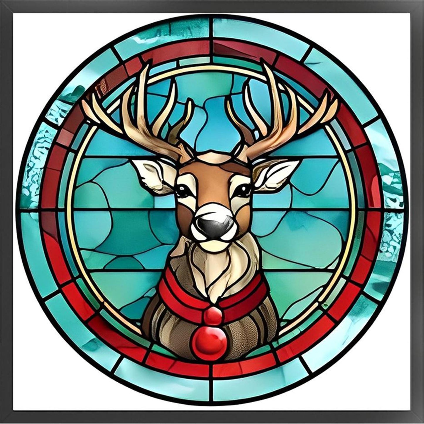 Glass Painting - Christmas Elk - Full 18CT Stamped Cross Stitch 20x20CM - Huacan