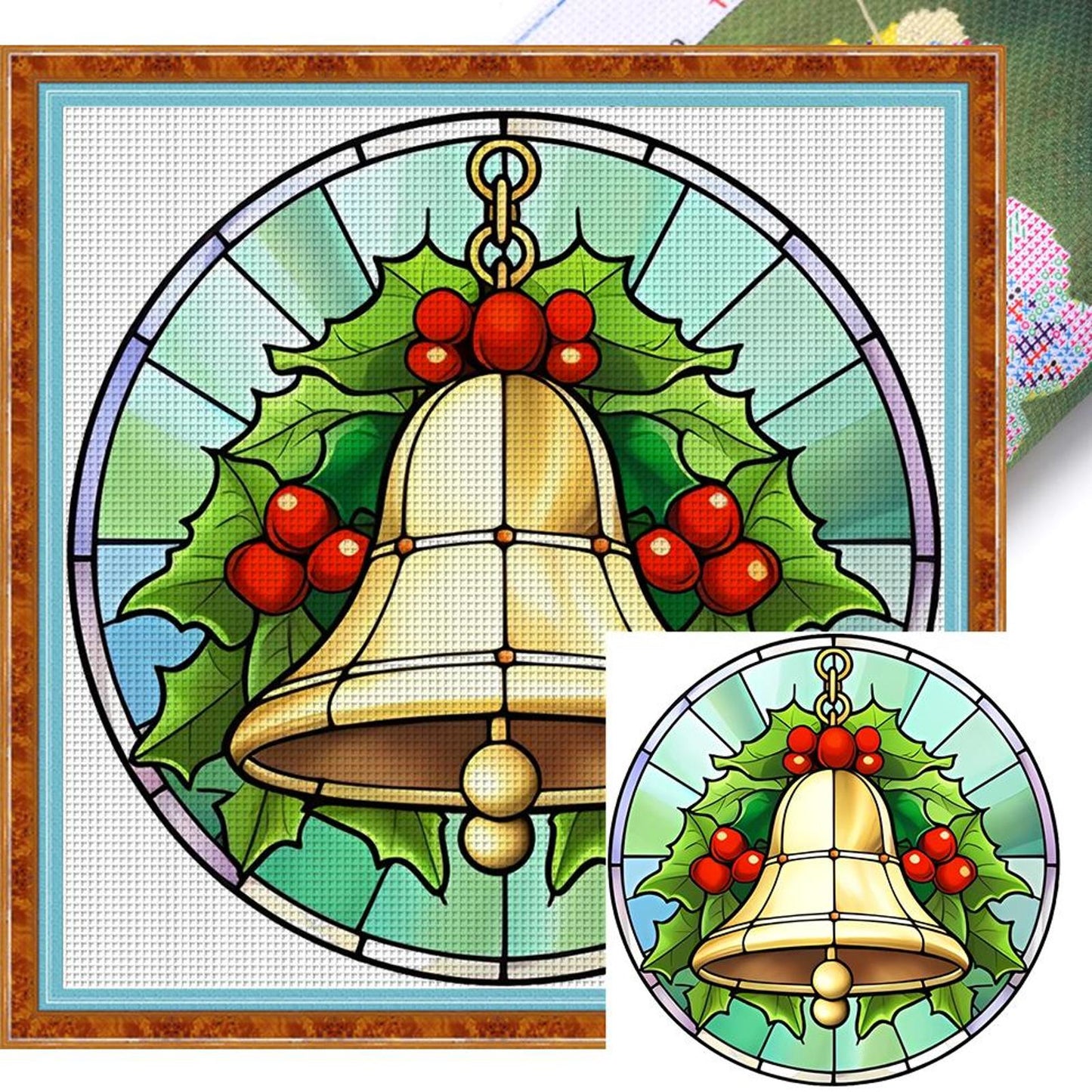 Glass Painting - Christmas Bell - Full 18CT Stamped Cross Stitch 20x20CM - Huacan