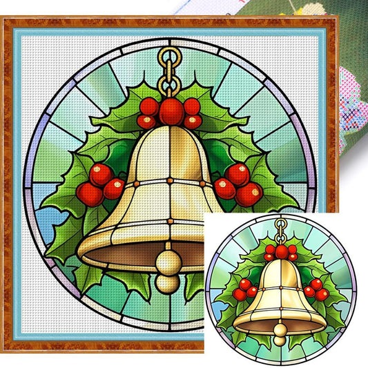 Glass Painting - Christmas Bell - Full 18CT Stamped Cross Stitch 20x20CM - Huacan