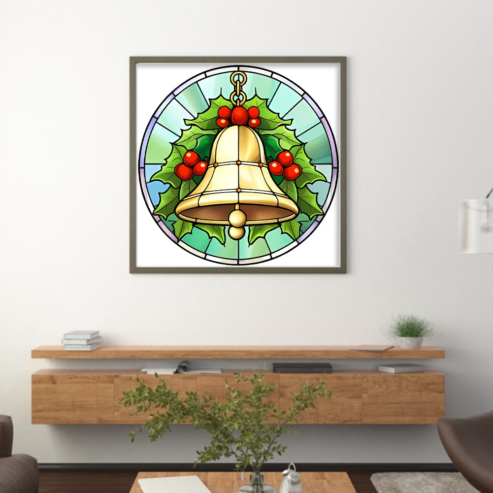 Glass Painting - Christmas Bell - Full 18CT Stamped Cross Stitch 20x20CM - Huacan