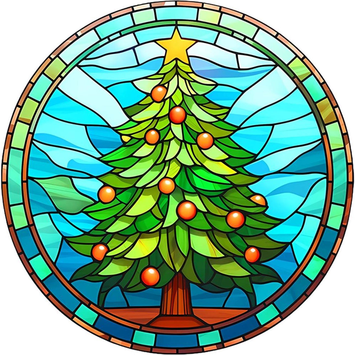 Glass Painting - Christmas Tree - Full 18CT Stamped Cross Stitch 20x20CM - Huacan