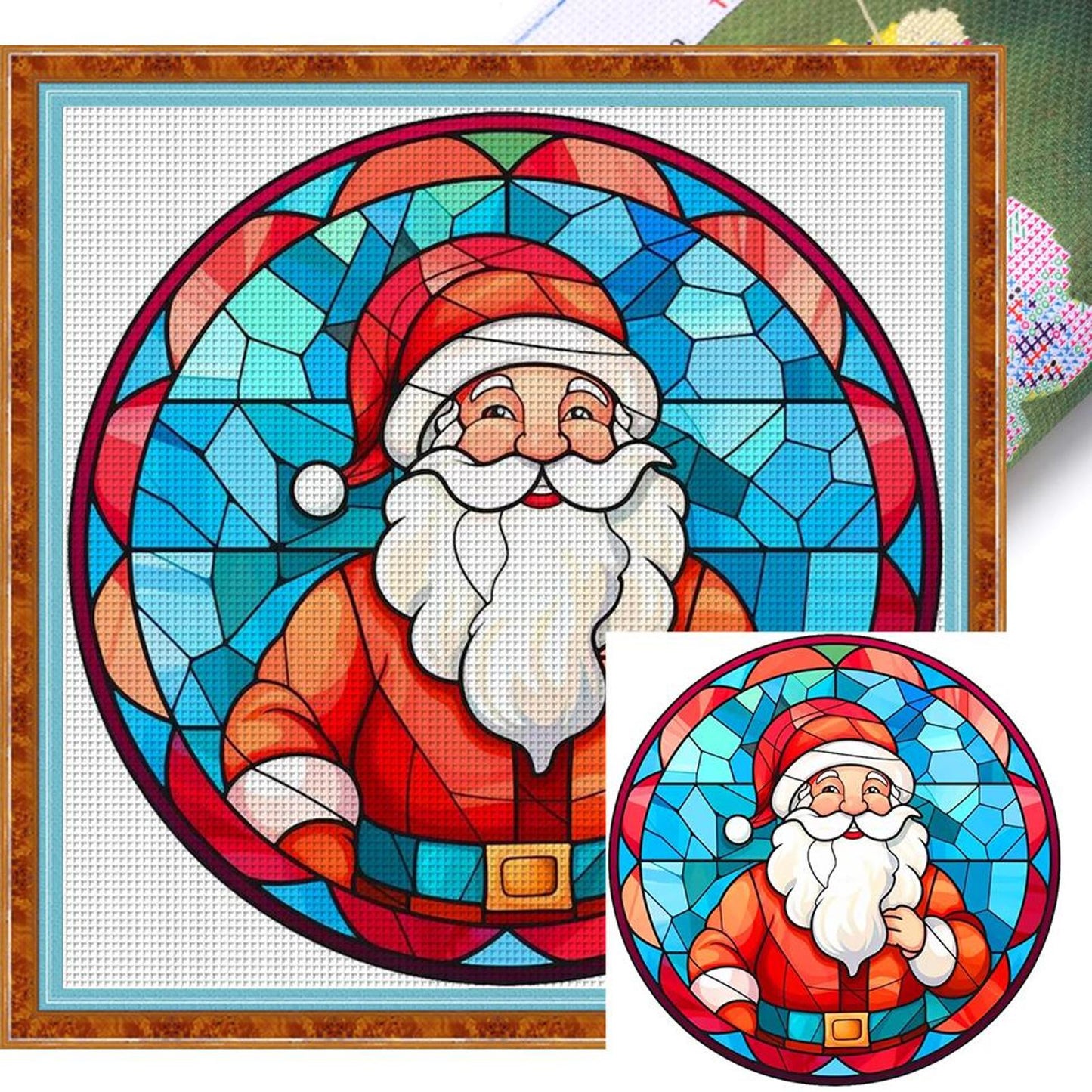 Glass Painting - Santa Claus - Full 18CT Stamped Cross Stitch 20x20CM - Huacan