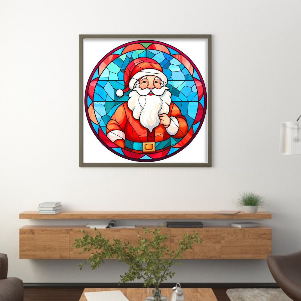 Glass Painting - Santa Claus - Full 18CT Stamped Cross Stitch 20x20CM - Huacan