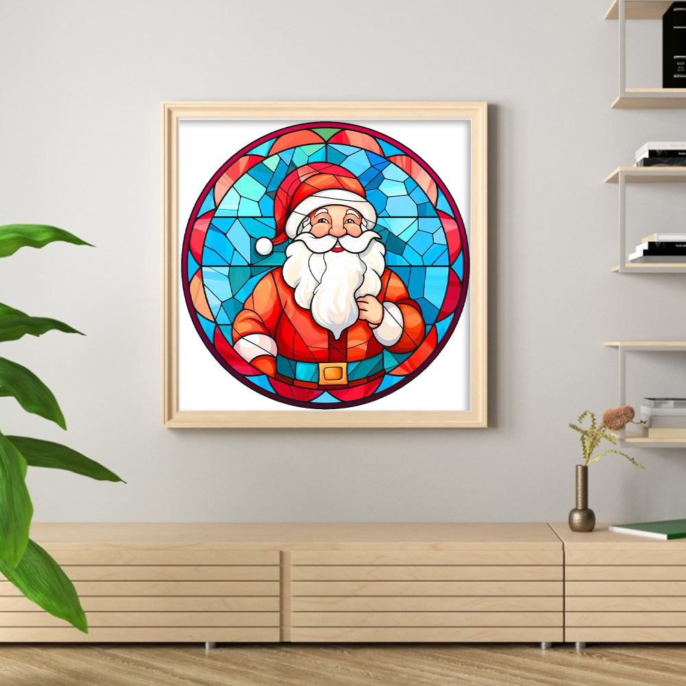 Glass Painting - Santa Claus - Full 18CT Stamped Cross Stitch 20x20CM - Huacan