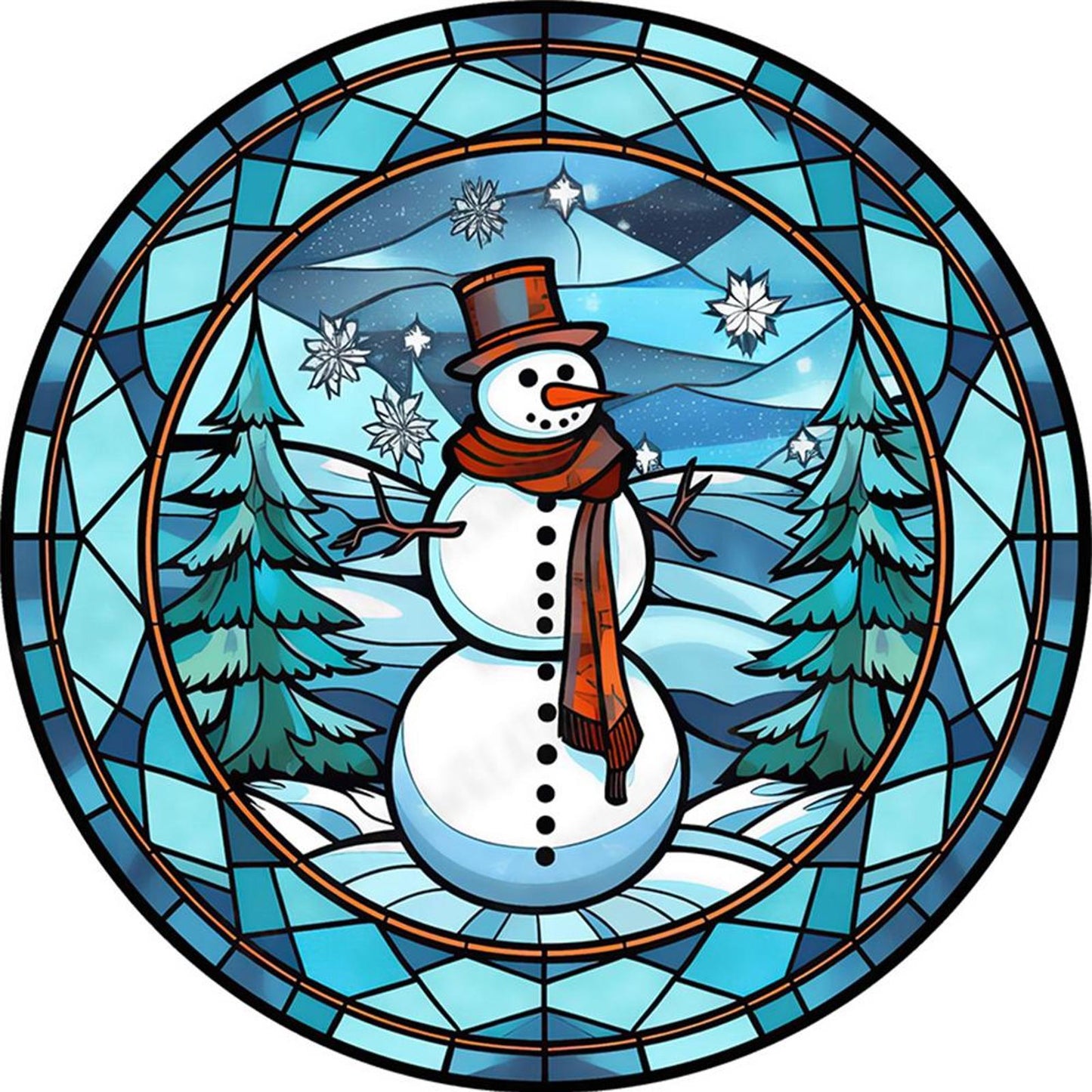 Glass Painting - Christmas Snowman - Full 18CT Counted Cross Stitch 20x20CM - Huacan