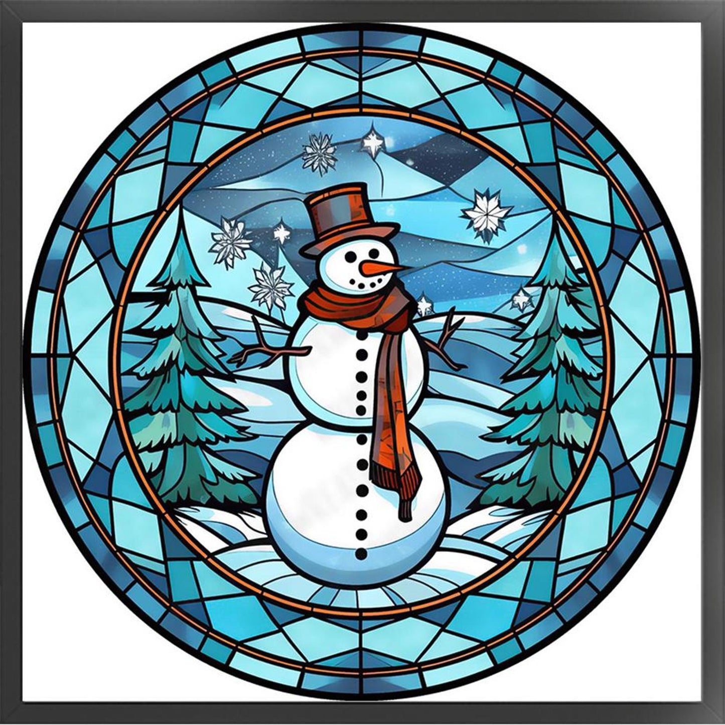 Glass Painting - Christmas Snowman - Full 18CT Counted Cross Stitch 20x20CM - Huacan