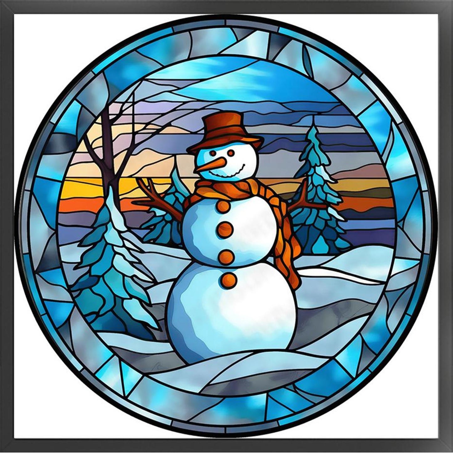 Glass Painting - Christmas Snowman - Full 18CT Counted Cross Stitch 20x20CM - Huacan