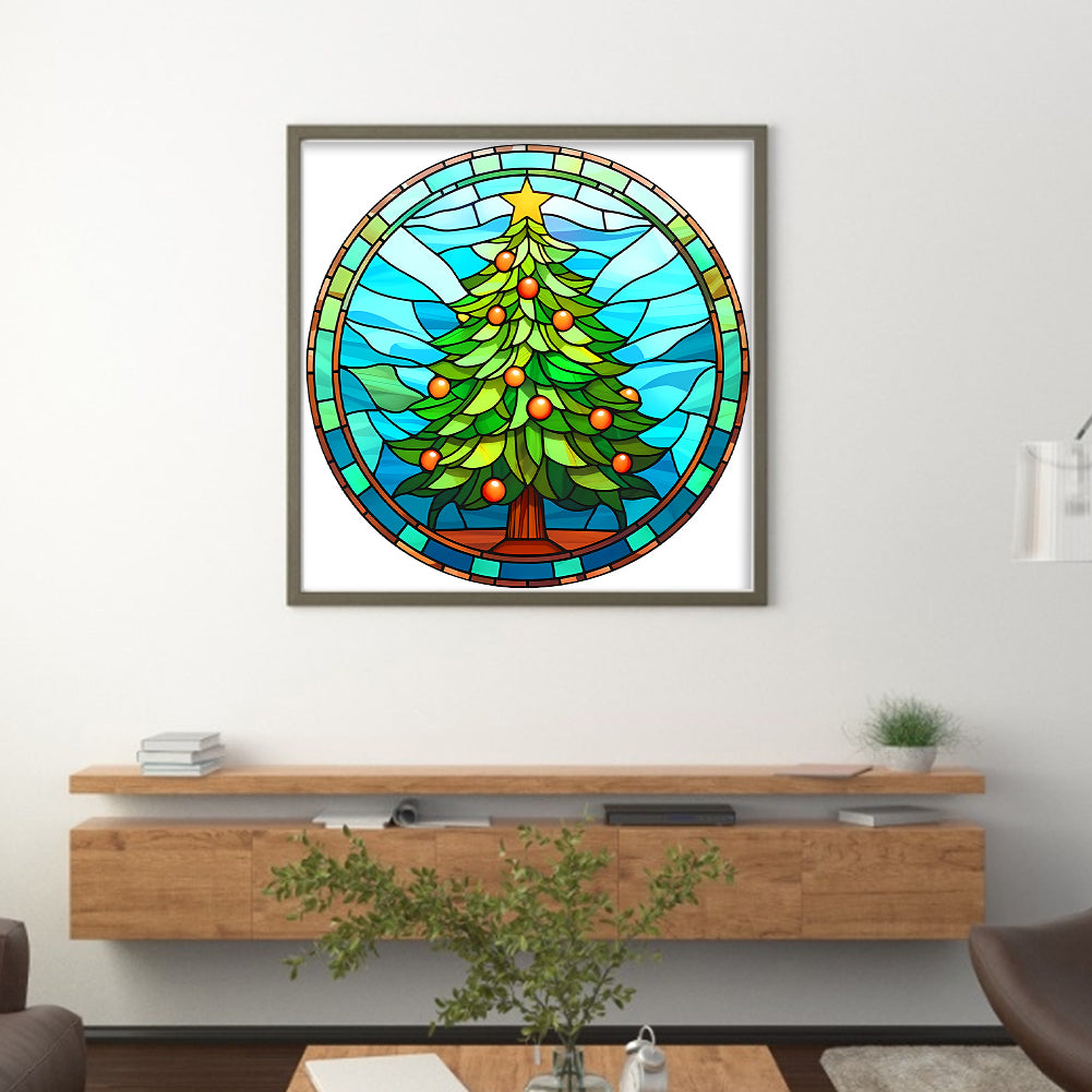 Glass Painting - Christmas Tree - Full 18CT Counted Cross Stitch 20x20CM - Huacan