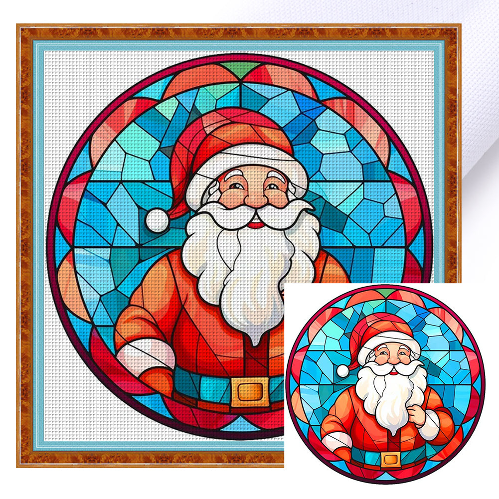Huancan - Glass Painting - Santa Claus - 20*20CM 18CT 2 Counted Cross Stitch