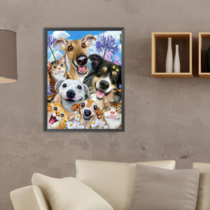 Happy Dog ??Family 30*40CM(Canvas) Full Round Drill Diamond Painting