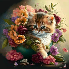 Load image into Gallery viewer, Flowers And Cat 30*30CM(Canvas) Full Round Drill Diamond Painting
