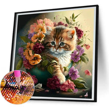 Load image into Gallery viewer, Flowers And Cat 30*30CM(Canvas) Full Round Drill Diamond Painting
