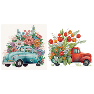 2PCS Flowers And Cars 30*30CM(Canvas) Partial Special Shaped Drill Diamond Painting