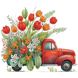 2PCS Flowers And Cars 30*30CM(Canvas) Partial Special Shaped Drill Diamond Painting