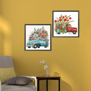2PCS Flowers And Cars 30*30CM(Canvas) Partial Special Shaped Drill Diamond Painting