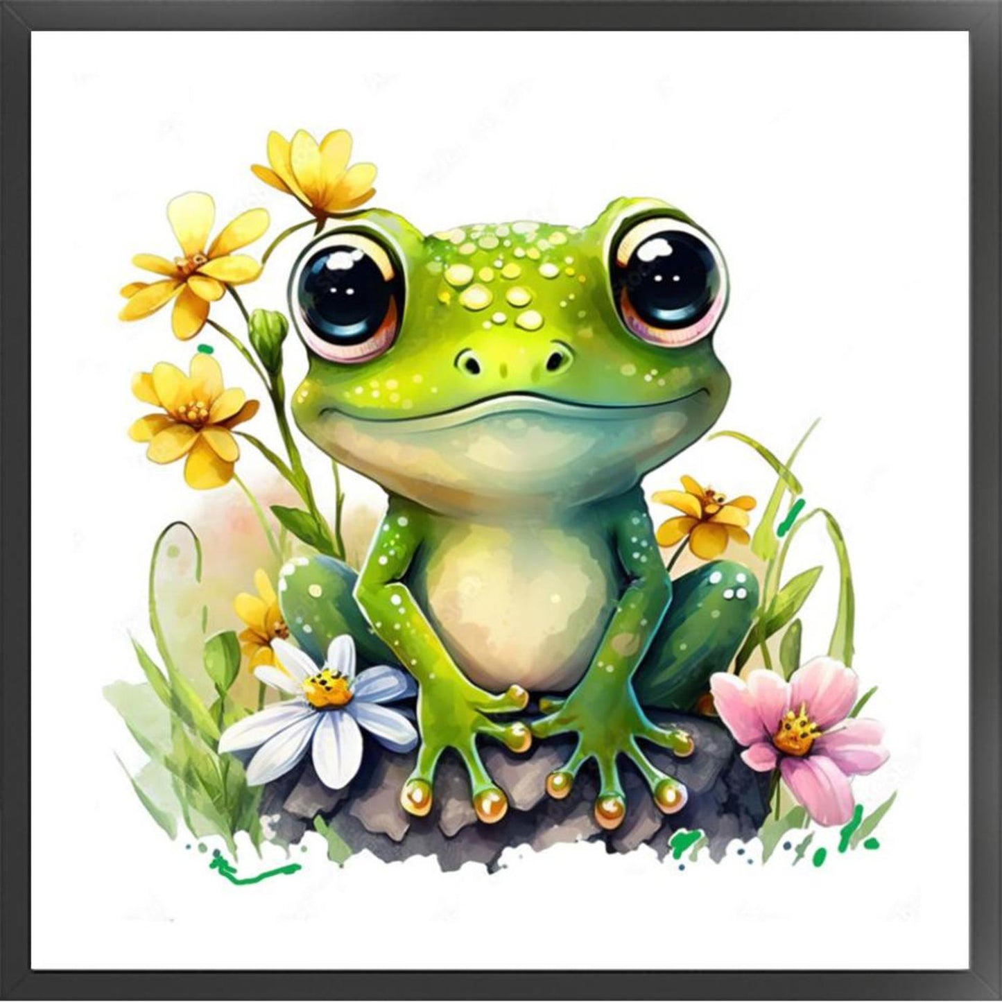 Frog With Flowers And Plants - Full 18CT Stamped Cross Stitch 25x25CM - Huacan