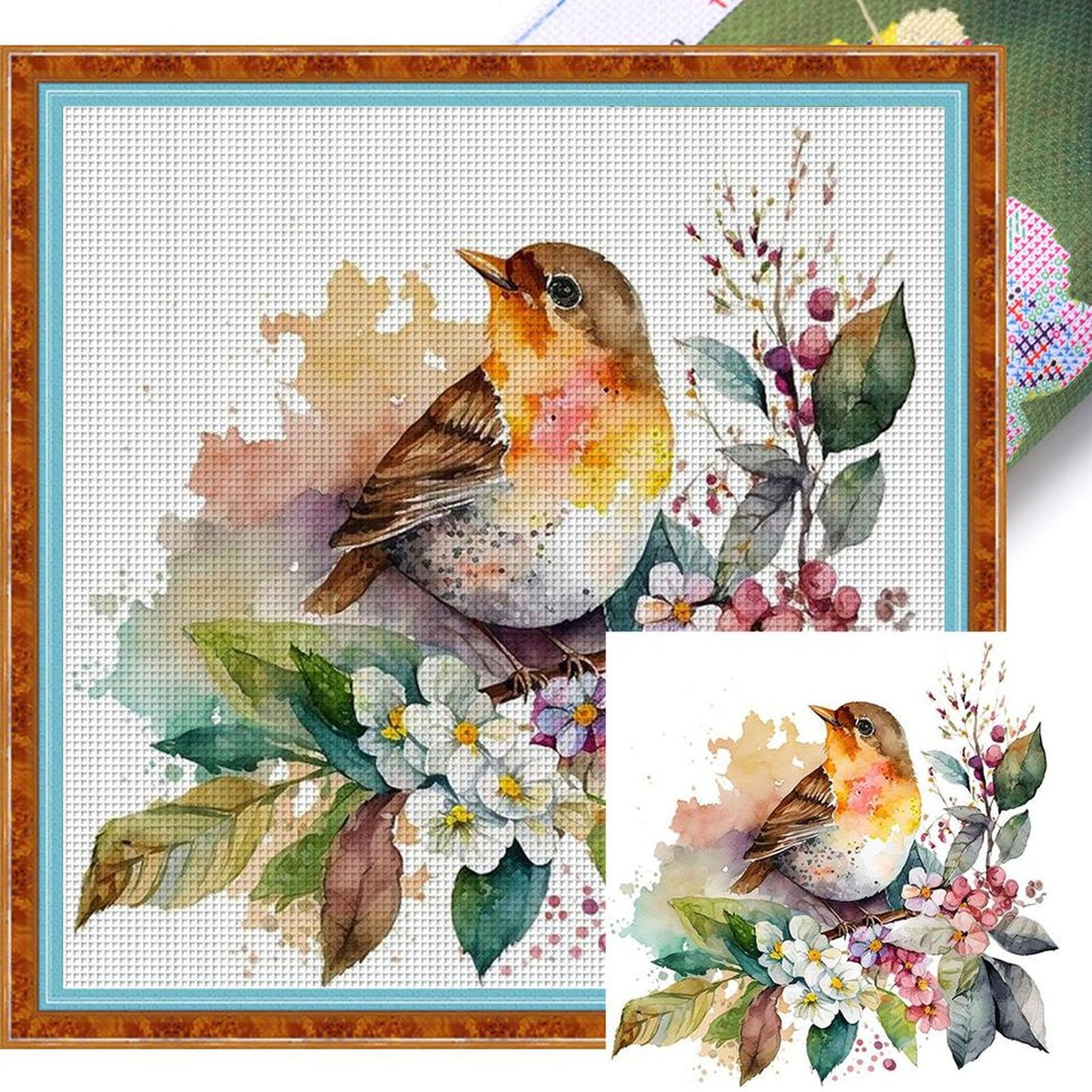 Birds With Flowers And Plants - Full 18CT Stamped Cross Stitch 20x20CM - Huacan