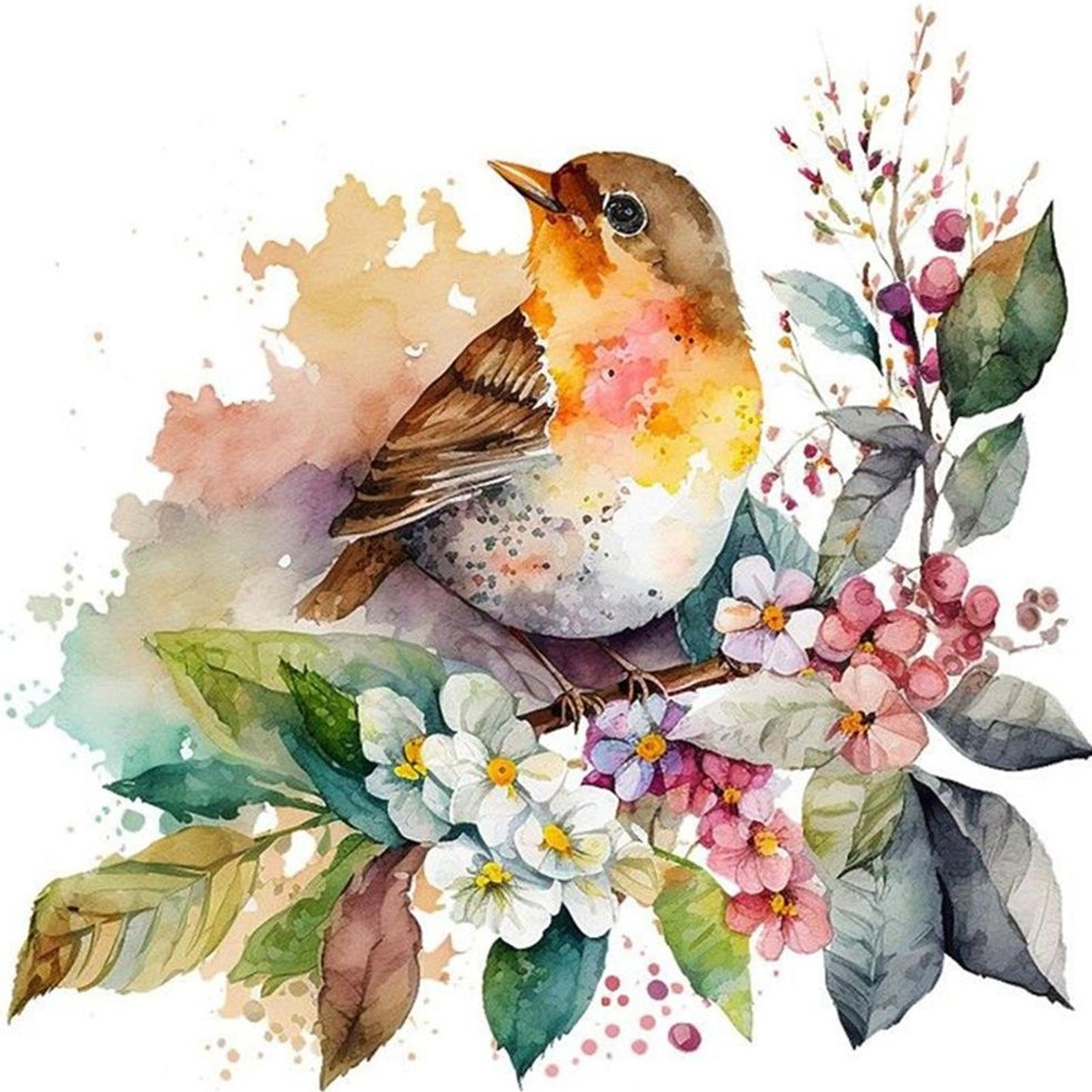 Birds With Flowers And Plants - Full 18CT Stamped Cross Stitch 20x20CM - Huacan