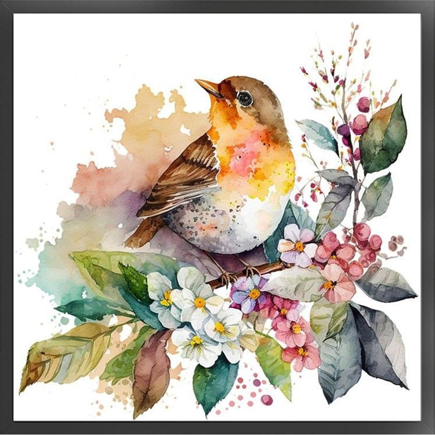 Birds With Flowers And Plants - Full 18CT Stamped Cross Stitch 20x20CM - Huacan