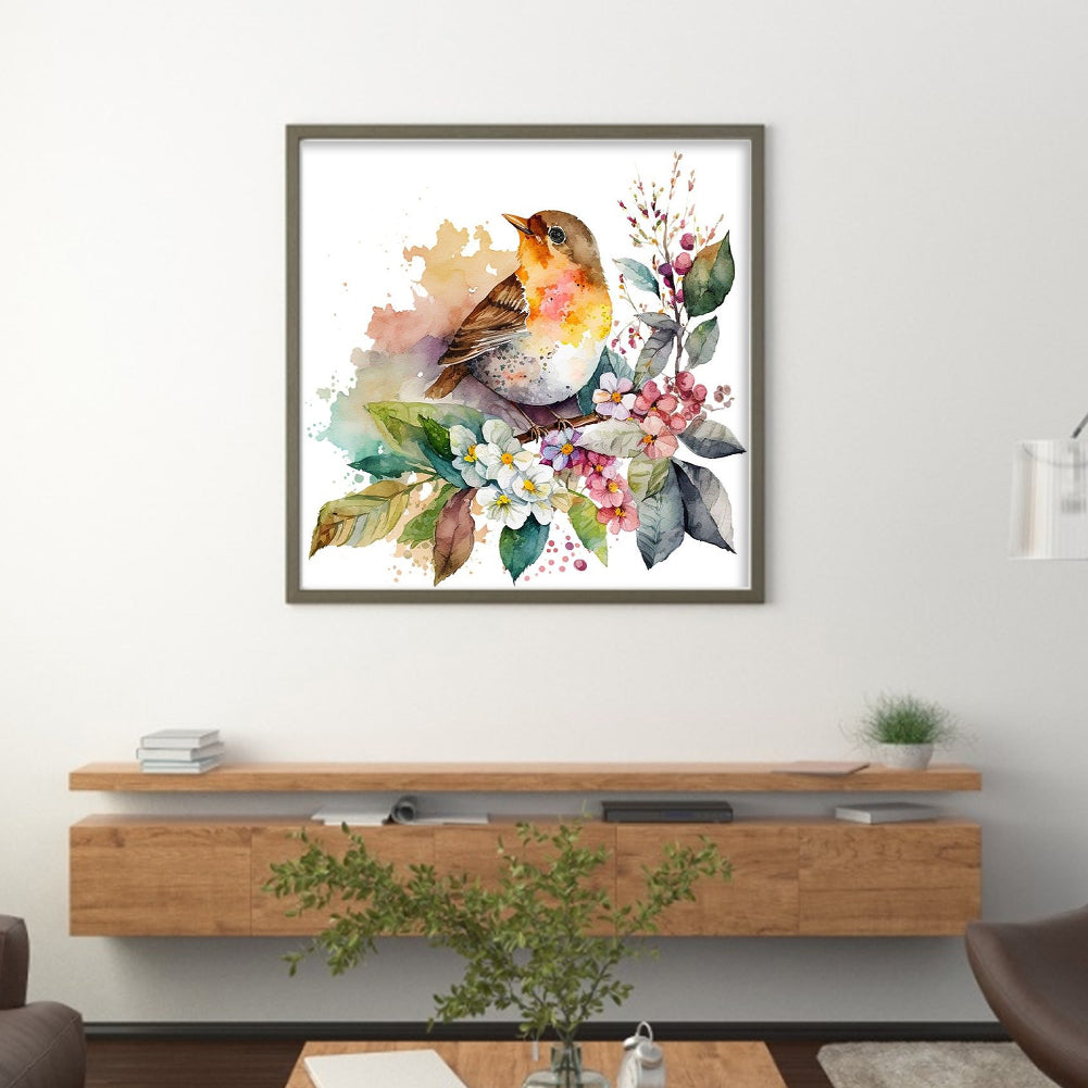Birds With Flowers And Plants - Full 18CT Stamped Cross Stitch 20x20CM - Huacan