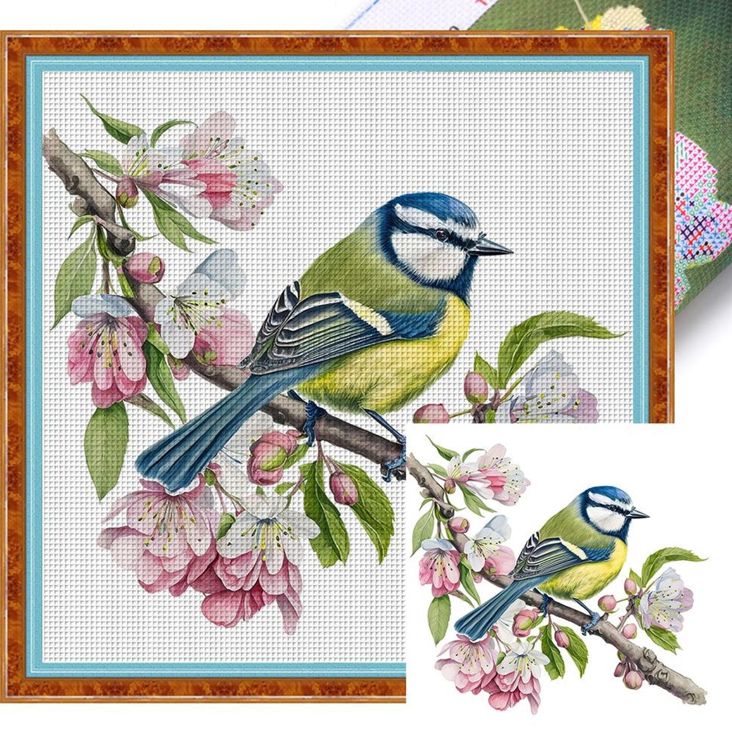 Birds With Flowers And Plants - Full 18CT Stamped Cross Stitch 20x20CM - Huacan