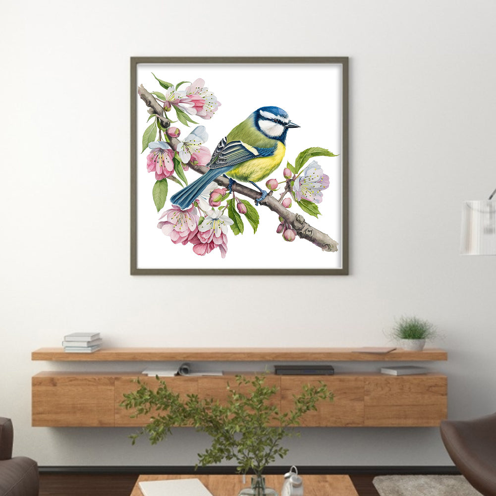 Birds With Flowers And Plants - Full 18CT Stamped Cross Stitch 20x20CM - Huacan