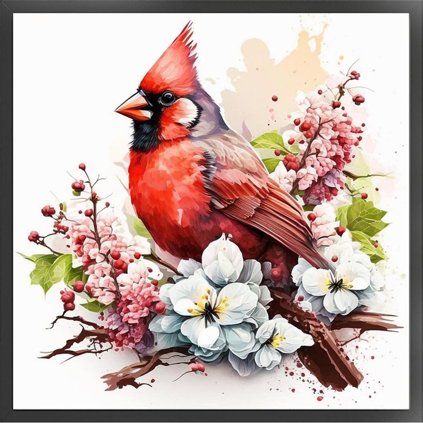 Red Bird With Flowers And Plants - Full 18CT Stamped Cross Stitch 20x20CM - Huacan